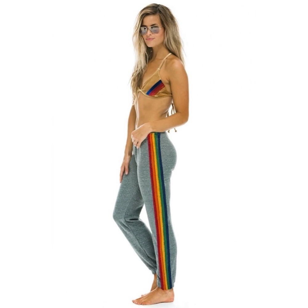 Aviator Nation 5 Stripe Sweatpants Joggers in‎ Heather Grey